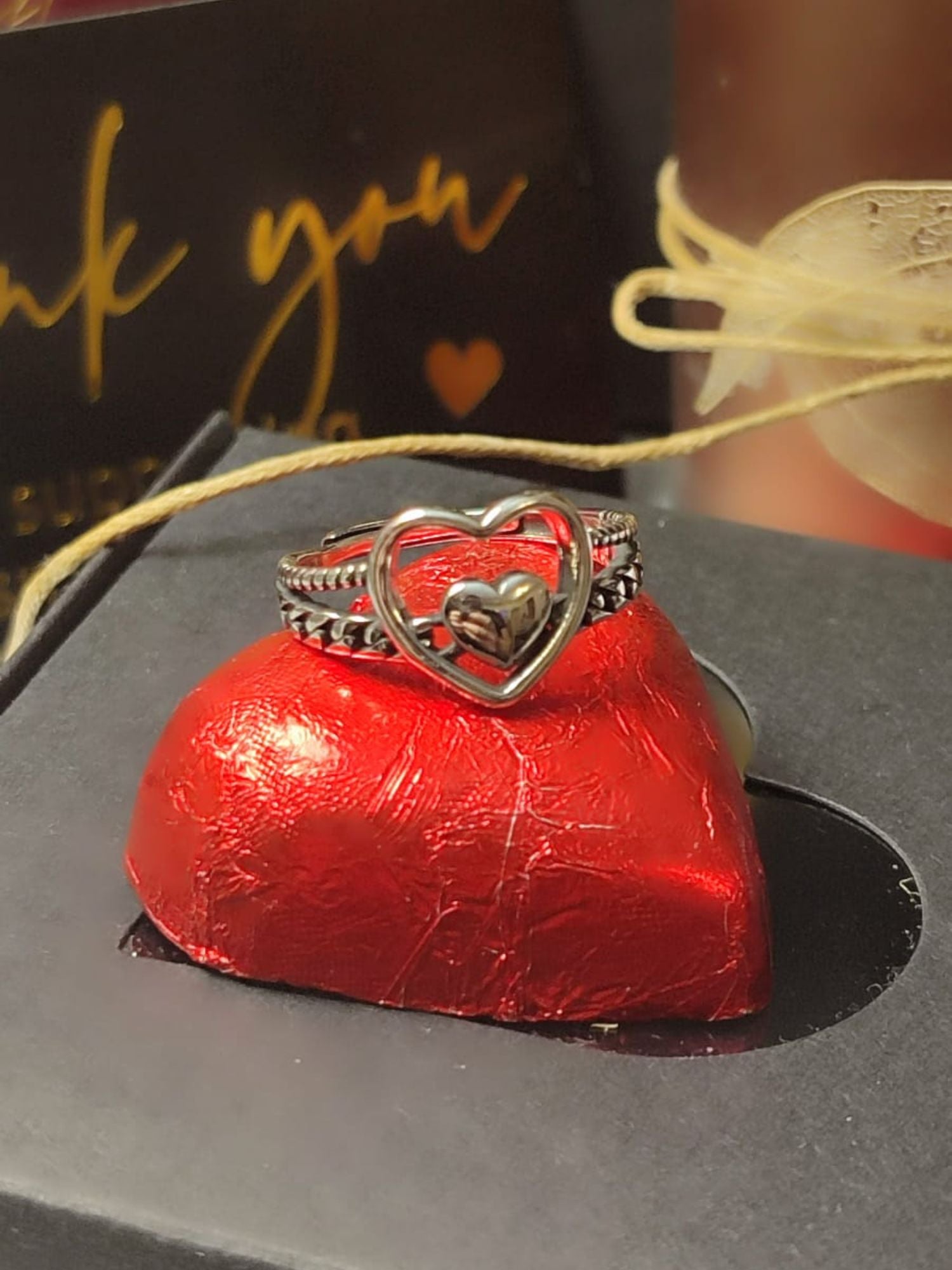 Prilagodljivi prsten od 925 srebra sa duplim srcem