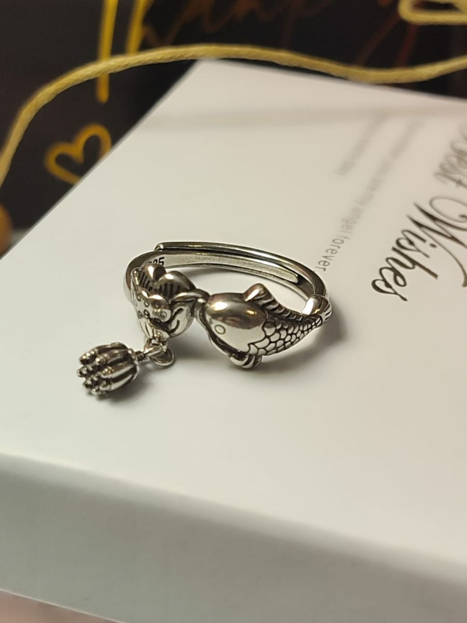 Prilagodljivi prsten u obliku ribe od 925 srebra