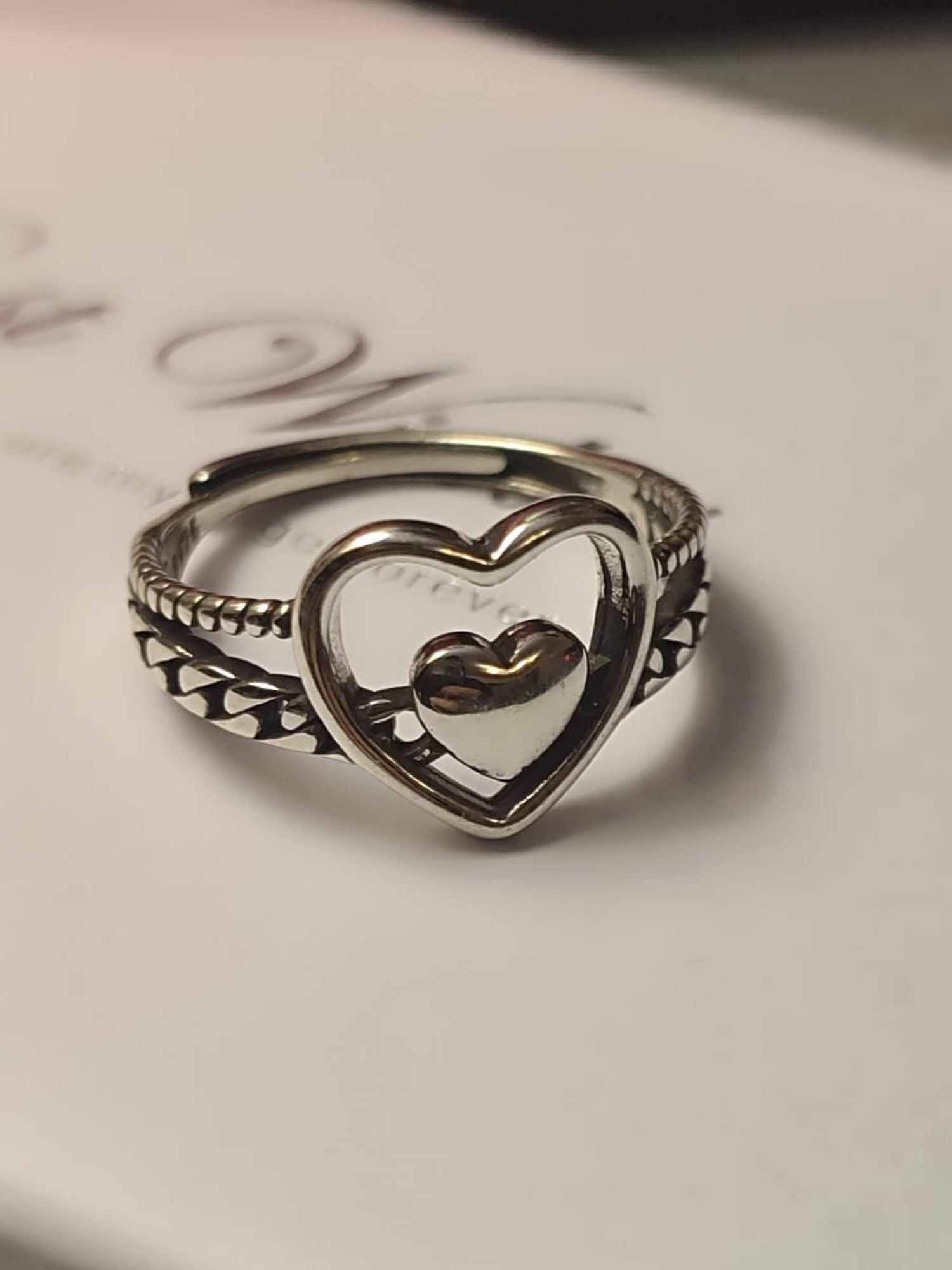 Prilagodljivi prsten od 925 srebra sa duplim srcem