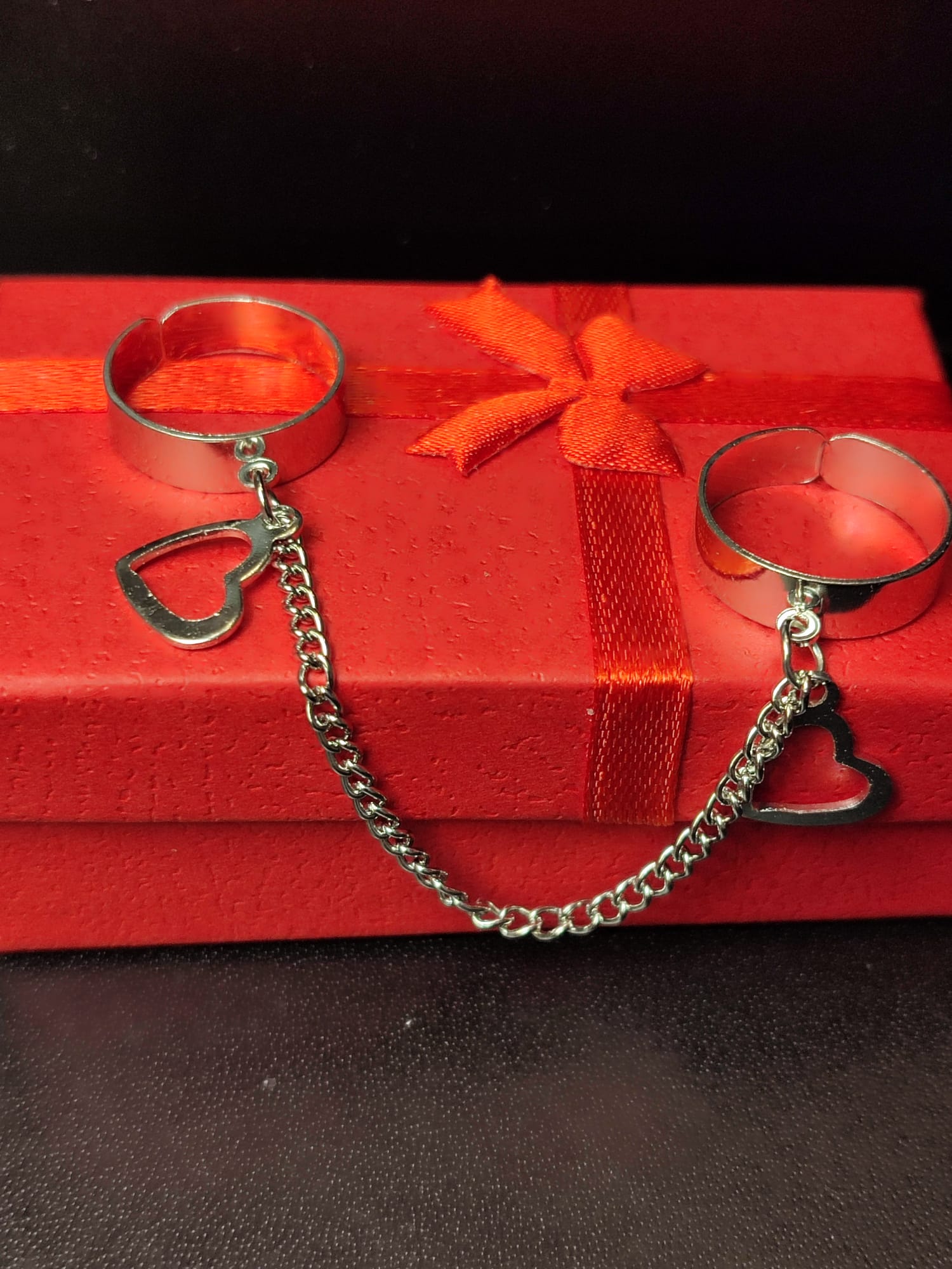 Kreativni dvostruki prsten sa lancem u obliku srca