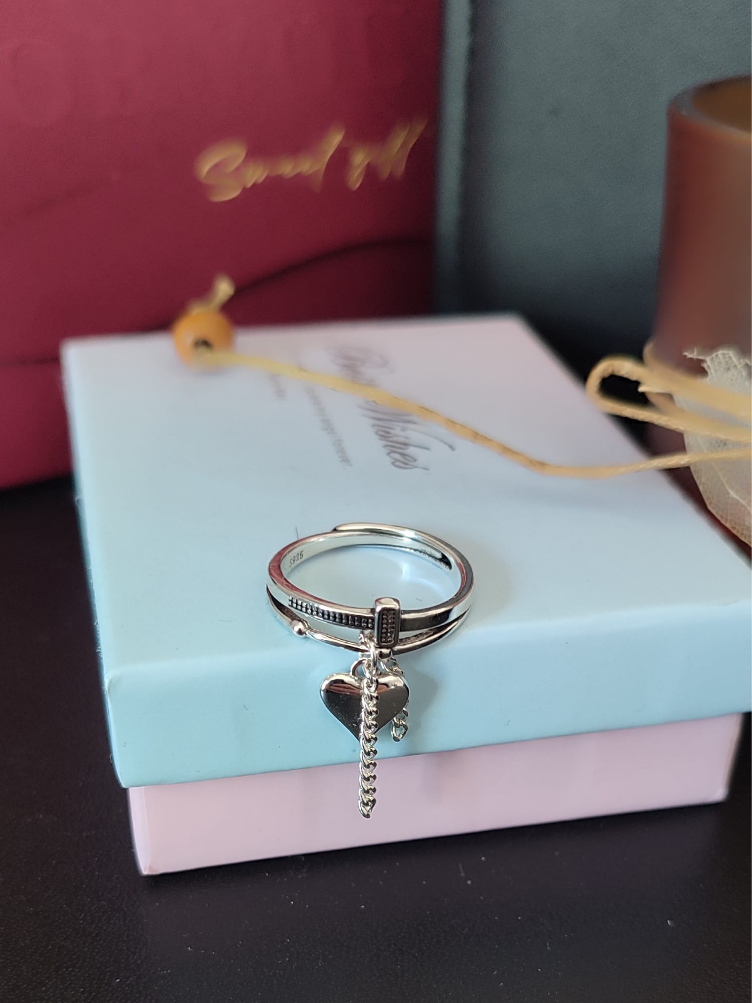 Prilagodljivi prsten sa privjeskom srca od 925 srebra