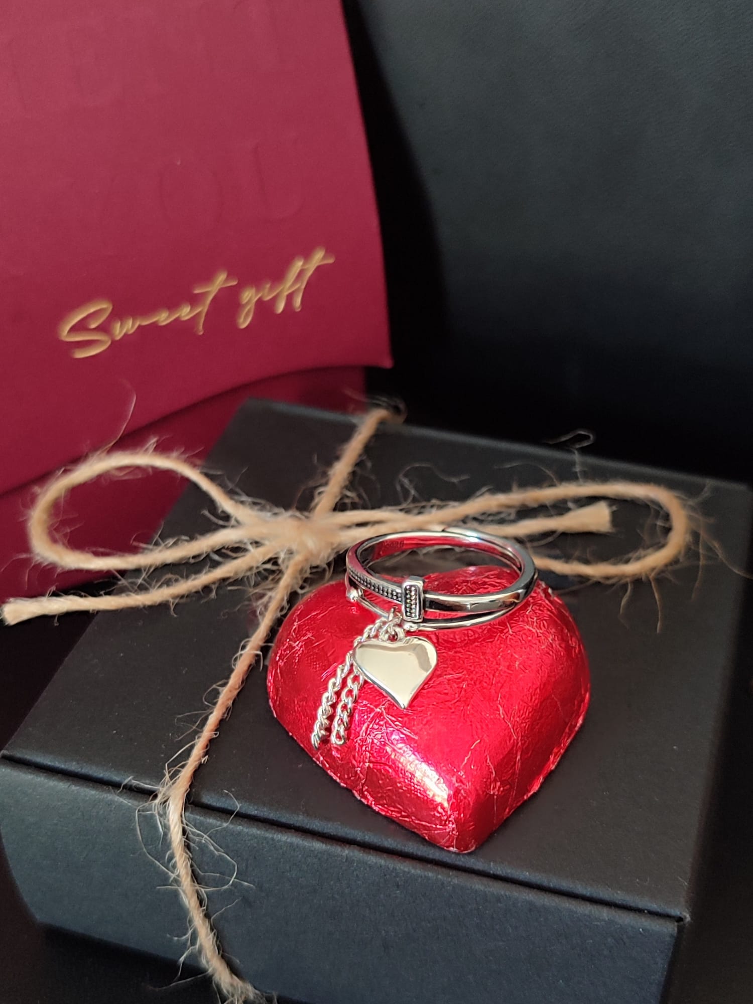 Prilagodljivi prsten sa privjeskom srca od 925 srebra