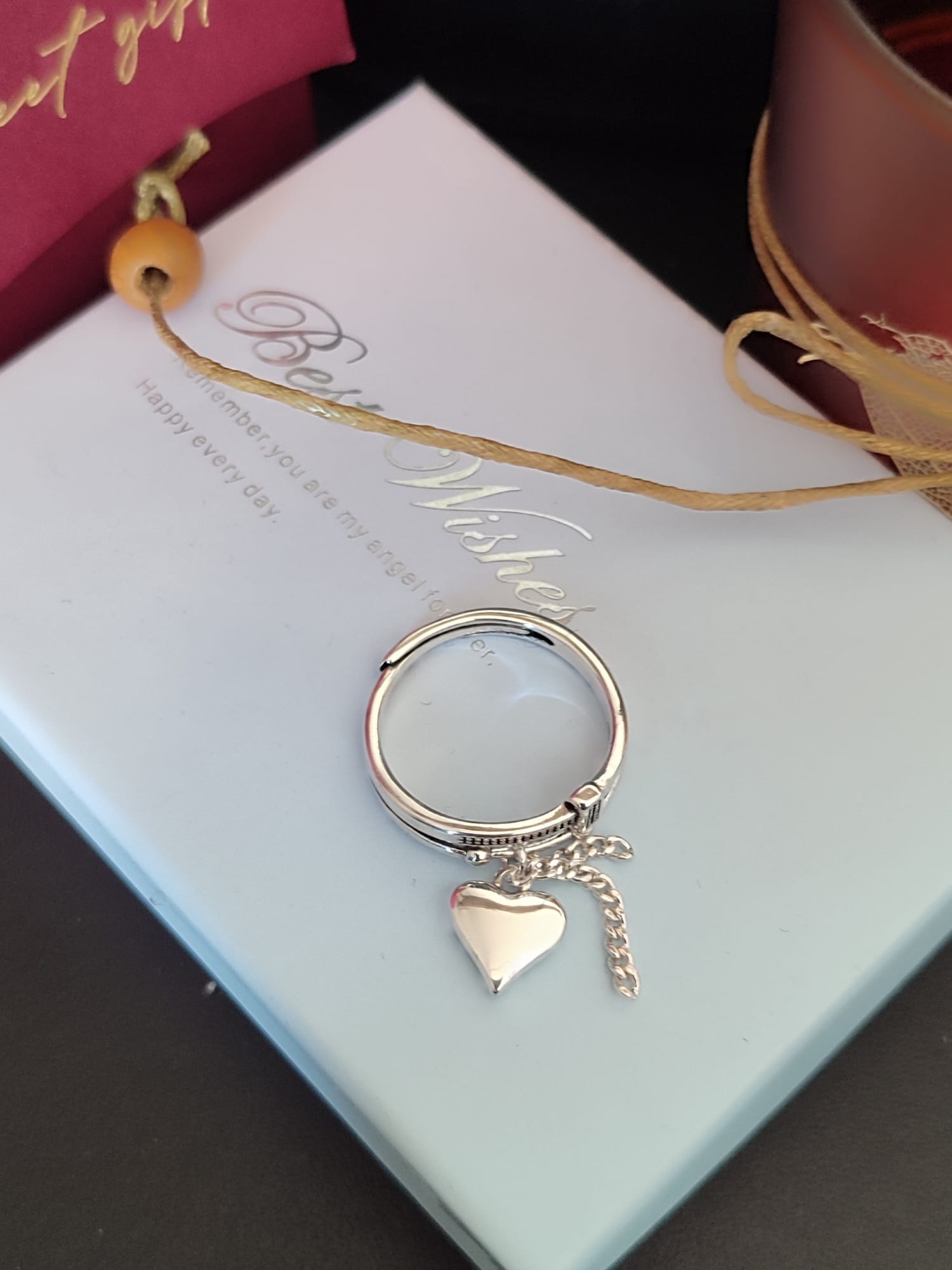 Prilagodljivi prsten sa privjeskom srca od 925 srebra