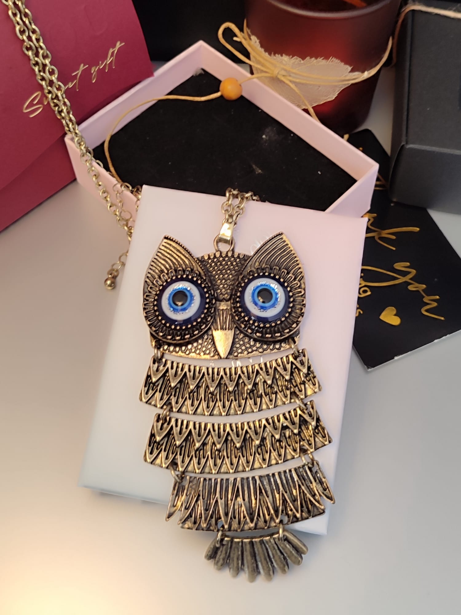 Retro ogrlica od brončanog metala u obliku sove