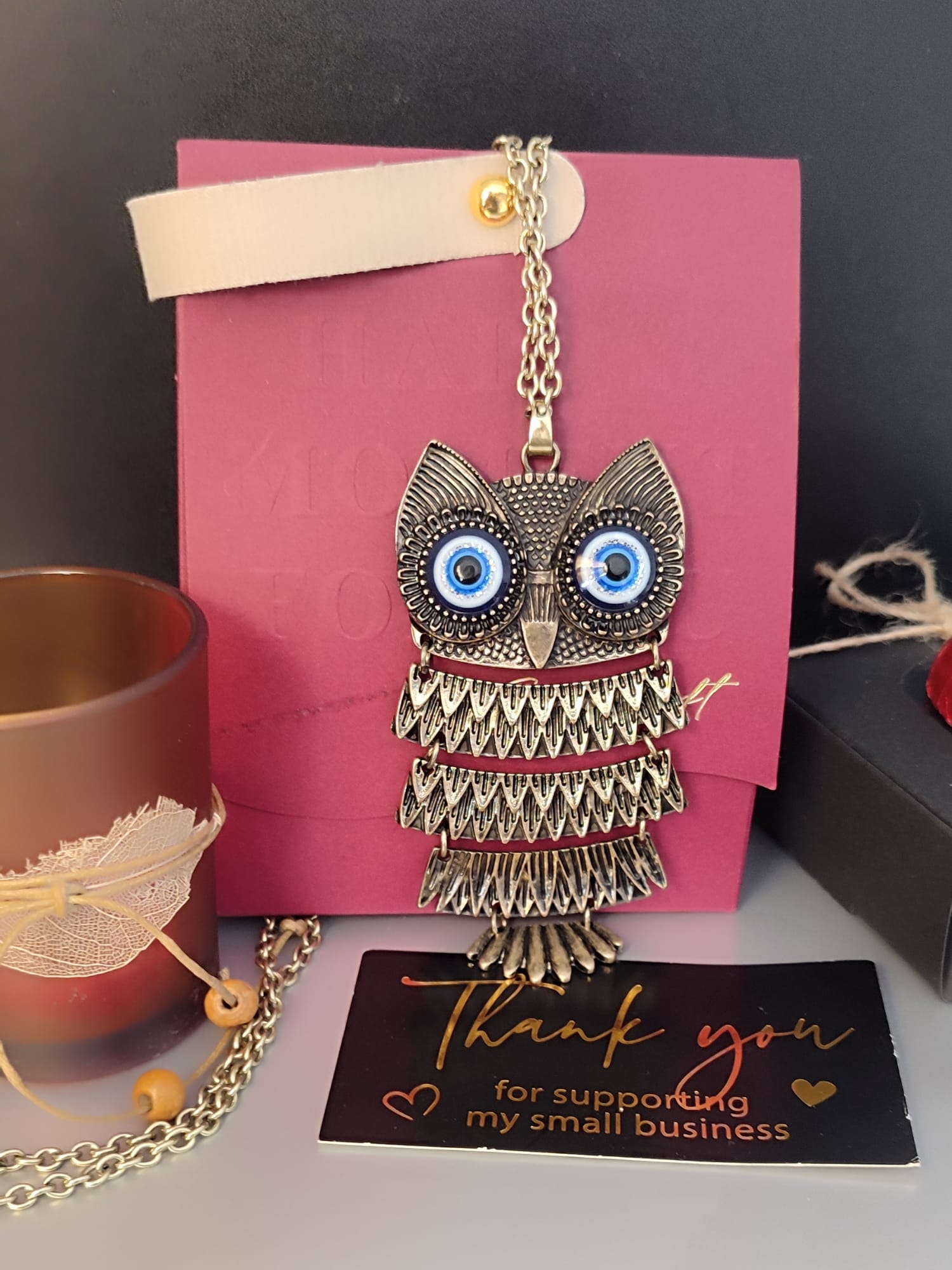 Retro ogrlica od brončanog metala u obliku sove