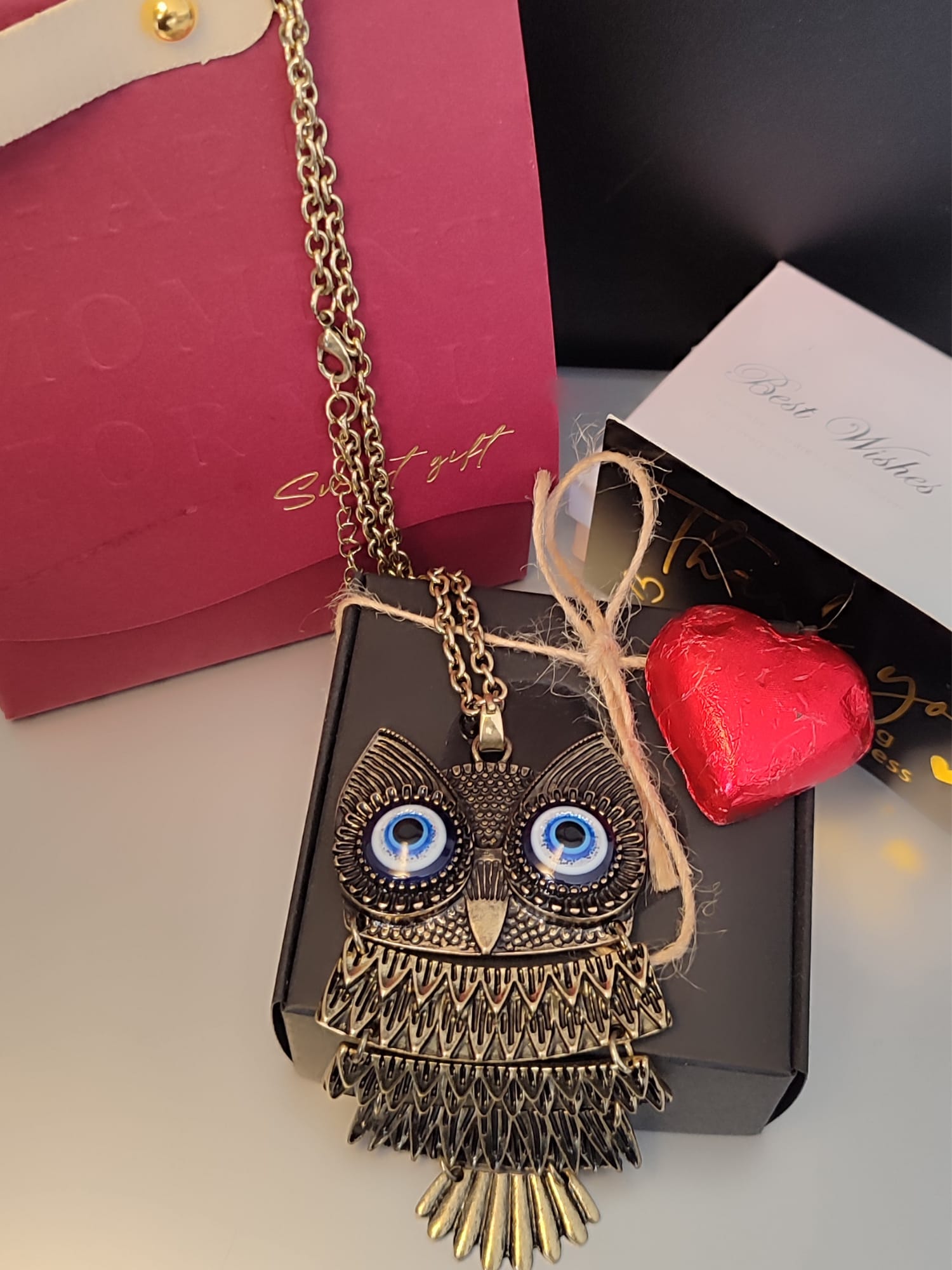 Retro ogrlica od brončanog metala u obliku sove